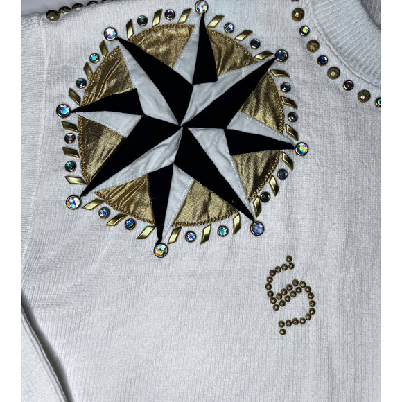 Clodia Dee Sweater Applique Jeweled Cotton Women's Large Beverly Goldberg - Picture 3 of 6